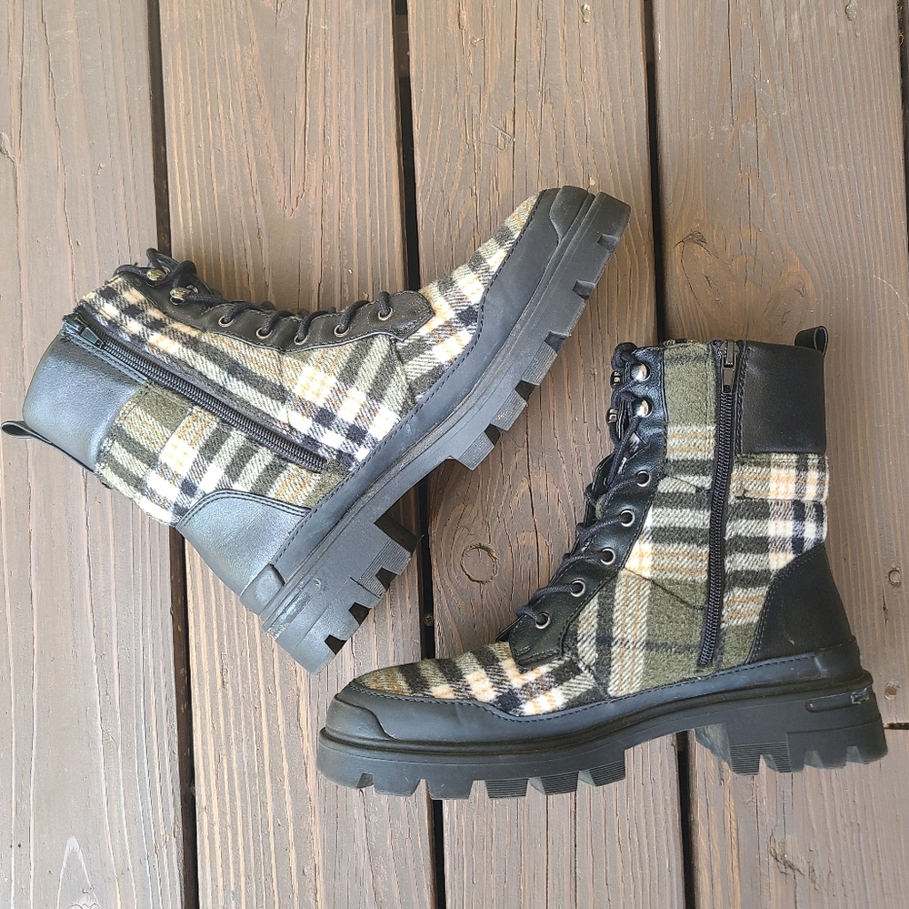 Plaid Flannel Combat Boots Dr Marten style with Leather Accents by ALDO